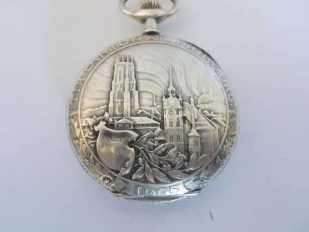 EXQUISITE!!! LARGE 1905 SWISS GERMAN 800 SILVER CASED CITY SCENE POCKET WATCH 90,1g VALUE R3500 WOW!
