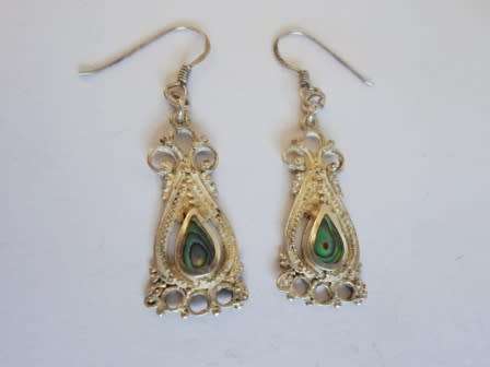 VINTAGE STERLING SILVER & ABALONE DROP EARRINGS 4,8g WOW!!