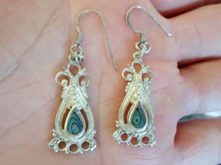 VINTAGE STERLING SILVER & ABALONE DROP EARRINGS 4,8g WOW!!