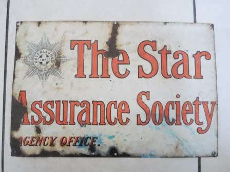 WOW! RARE 1920's THE STAR ASSURANCE SOCIETY PORCELAIN ENAMEL SIGN VALUE R3950 WOW!! WOW!!
