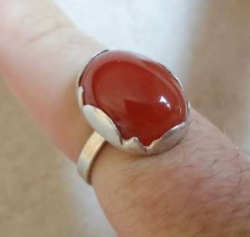 WOW!! VINTAGE STERLING SILVER CABOCHON CARNELEON RING  4,8g  SIZE N  WOW!!