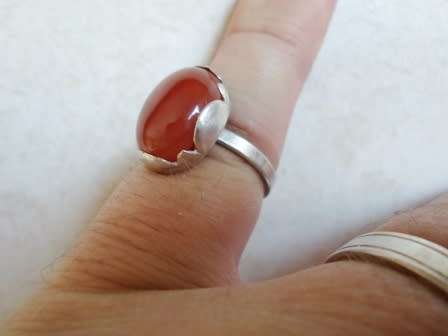 WOW!! VINTAGE STERLING SILVER CABOCHON CARNELEON RING  4,8g  SIZE N  WOW!!
