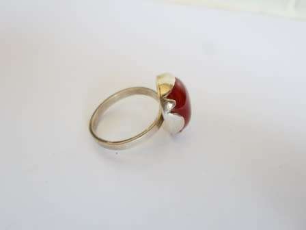 WOW!! VINTAGE STERLING SILVER CABOCHON CARNELEON RING  4,8g  SIZE N  WOW!!