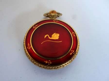 WOW!! VINTAGE DELFIN EDOX 17 JEWELS GOLD PLATED RED ENAMEL POCKET WATCH 100% WORKING!! WOW!!
