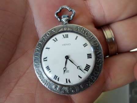 RARE!! VINTAGE SWISS HENO MARIA THERESA THALER SILVER COIN POCKET WATCH 100% WORKING VALUE R2500