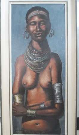 WOW!! NEVILLE LEWIS MASAI WOMAN OIL ON CANVAS 780 X 330mm HAS RESTORATION!!