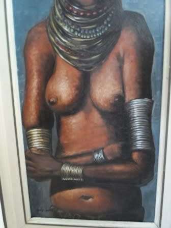 WOW!! NEVILLE LEWIS MASAI WOMAN OIL ON CANVAS 780 X 330mm HAS RESTORATION!!