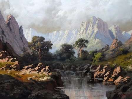 SPECTACULAR!! GINO FASCIOTTI LANSCAPE WITH RIVER OIL ON CANVAS  610 X 480mm VALUE R8500