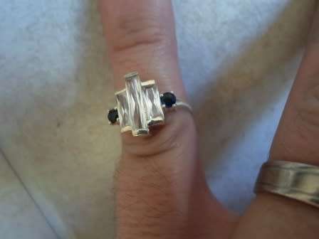 BEAUTIFUL! STERLING SILVER SAPPHIRE & CZ RING   4,6g    SIZE L1/2  WOW!!