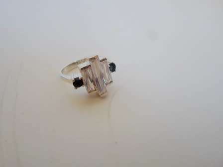 BEAUTIFUL! STERLING SILVER SAPPHIRE & CZ RING   4,6g    SIZE L1/2  WOW!!