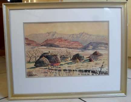 WOW!! OTTO KLAR WATERCOLOUR OF HUTS STUNNING PIECE!!  460 X 310mm  VALUE R8500