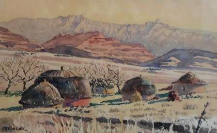 WOW!! OTTO KLAR WATERCOLOUR OF HUTS STUNNING PIECE!!  460 X 310mm  VALUE R8500