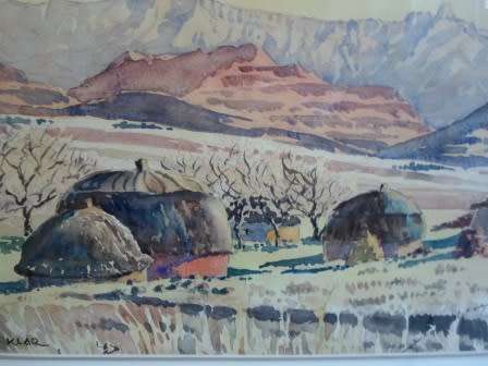 WOW!! OTTO KLAR WATERCOLOUR OF HUTS STUNNING PIECE!!  460 X 310mm  VALUE R8500