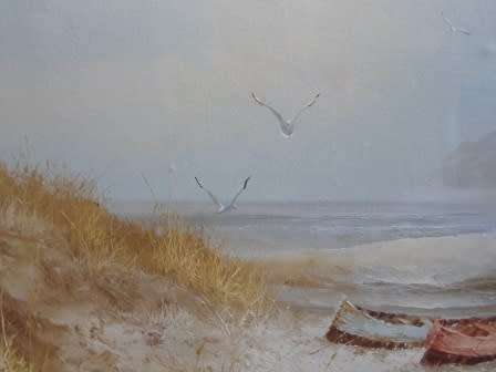 STUNNING!! LARGE KARL NEUMANN SEASCAPE WITH BOATS OIL ON CANVAS ON BOARD    920 X 620mm  VALUE R3500
