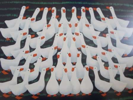 AMAZING!! SIGNED CHINESE LITHOGRAPH OF GEESE 540 X 380mm  WOW!!