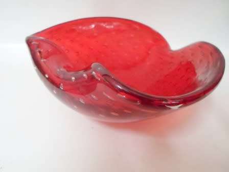 SPECTACULAR!! LARGE 1960's MURANO RUBY RED BUBBLE GLASS BOWL ABSOULTELY STUNNING  WOW!