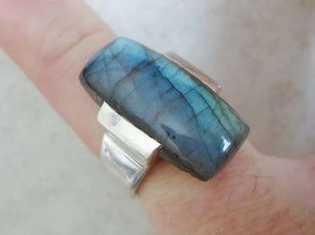 SPECTACULAR!! LARGE STERLING SILVER & LABRADORITE RING  SIZE N1/2  14,2g   WOW!!