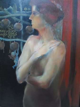SPECTACULAR!! CHRISTINE CHERRY JONES "NUDE WITH CHERRUB" OIL ON CANVAS   800 X 600mm VALUE R4500 WOW