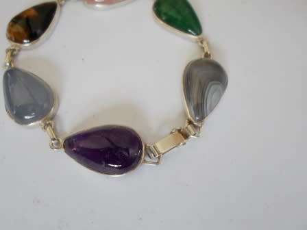 GORGEOUS!! VINTAGE SA STERLING SILVER GEM STONE BRACELET CIRCA 1960's  20,6g  WOW!!