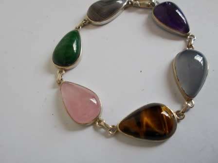 GORGEOUS!! VINTAGE SA STERLING SILVER GEM STONE BRACELET CIRCA 1960's  20,6g  WOW!!