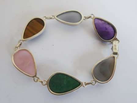 GORGEOUS!! VINTAGE SA STERLING SILVER GEM STONE BRACELET CIRCA 1960's  20,6g  WOW!!