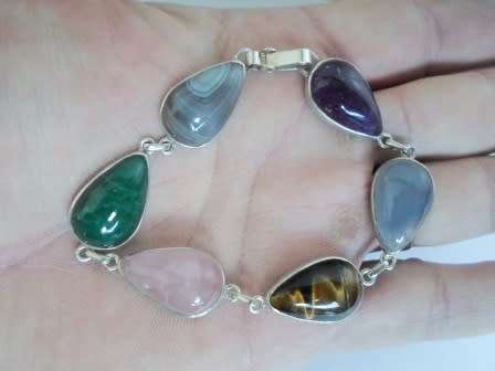 GORGEOUS!! VINTAGE SA STERLING SILVER GEM STONE BRACELET CIRCA 1960's  20,6g  WOW!!