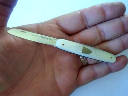 LOVELY!! 1901 SHEFFIELD SILVER & M.O.P. FRUIT POCKET KNIFE BY M.B  17,1g STUNNING WOW!!