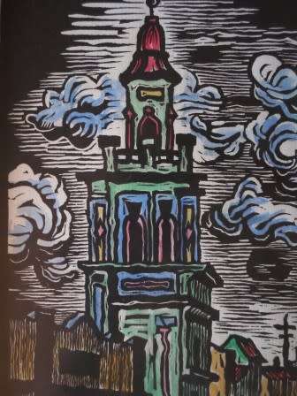 WOW!! GREGOIRE BOONZAIER `STREET SCENE` WATERCOLOUR LINOCUT  305 X 230mm VALUE R5500 WOW!!