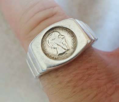 STUNNING!! VINTAGE MENS STERLING SILVER COIN RING  5,5g SIZE V1/2 WOW!!