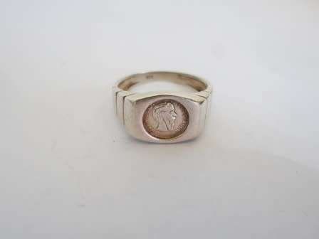 STUNNING!! VINTAGE MENS STERLING SILVER COIN RING  5,5g SIZE V1/2 WOW!!