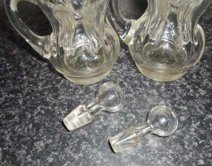 WOW!! RARE PAIR OF 1907 CHESTER SILVER TOPPED OLIVE OIL & BALSAMIC VINEGAR DIMPLE BOTTLES WOW!!