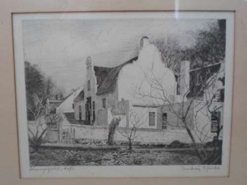 RARE!! ANDRE NAUDE `SCHOONGEZICHT CAPE` ETCHING  200 X 150mm  VALUE R2500  WOW!!