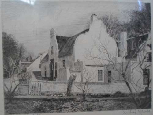 RARE!! ANDRE NAUDE `SCHOONGEZICHT CAPE` ETCHING  200 X 150mm  VALUE R2500  WOW!!