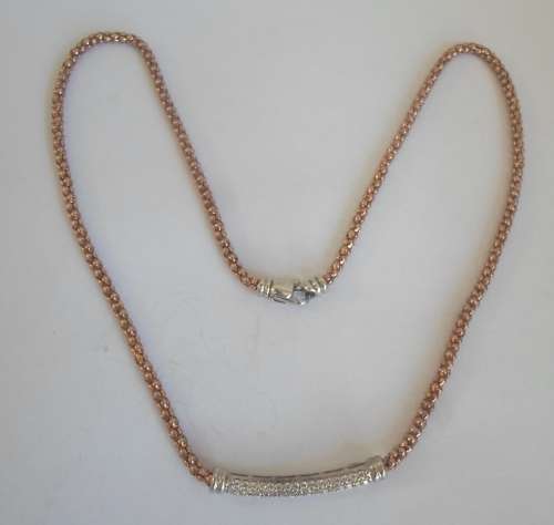 WOW!! SPECTACULAR STERLING SILVER and CZ NECKLACE WITH ROSE GOLD PLATING   8,9g WOW!!