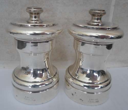 WOW!! RARE VINTAGE PAIR OF EMPIRE STERLING PEPPER MILLS PERFECT CONDITION  VALUE R3950 WOW!!