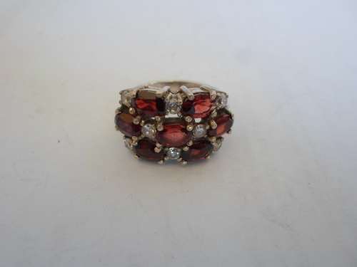 SPECTACULAR!! LARGE STERLING SILVER 2,80ct GARNET and CZ RING  6,5g WOW!