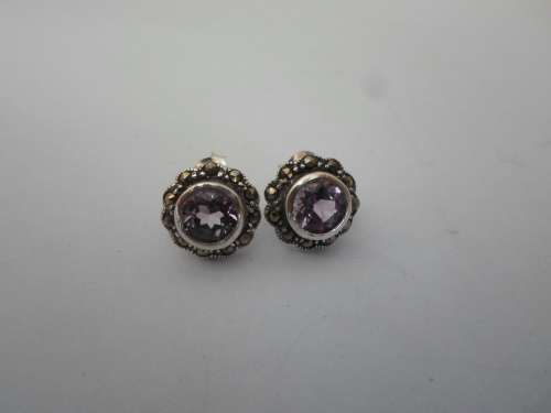 STUNNING! STERLING SILVER AMETHYST and MARCASITE EARRINGS  3,1g WOW!
