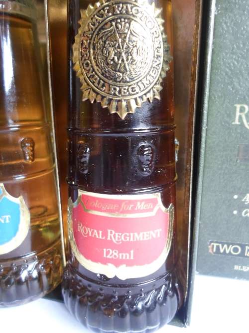 RARE 1960`s MAX FACTOR ROYAL REGIMENT LEATHER DUO COLOGNE and SHAVE LOTION BOXED SET VALUE R1400