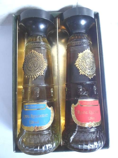 RARE 1960`s MAX FACTOR ROYAL REGIMENT LEATHER DUO COLOGNE and SHAVE LOTION BOXED SET VALUE R1400