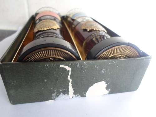 RARE 1960`s MAX FACTOR ROYAL REGIMENT LEATHER DUO COLOGNE and SHAVE LOTION BOXED SET VALUE R1400