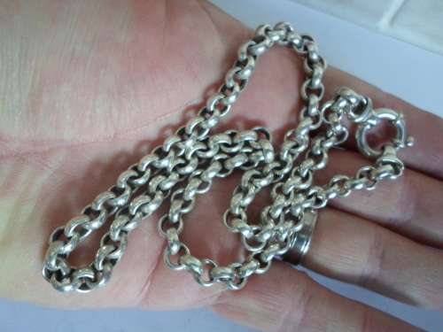 WOW!! GORGEOUS LARGE 7mm STERLING SILVER HOOP LINK CHAIN 38,5g WOW!!