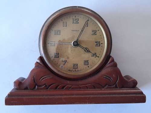 Lovely vintage kienzle wood and brass mantle clock form alarm clock, not working