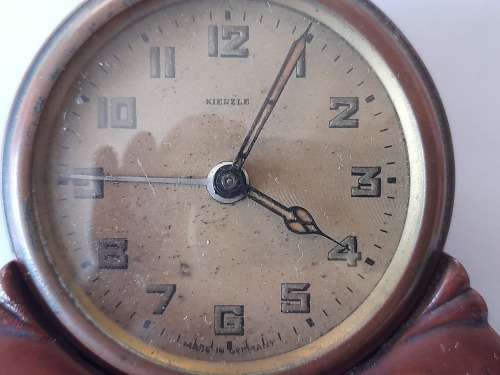 Lovely vintage kienzle wood and brass mantle clock form alarm clock, not working