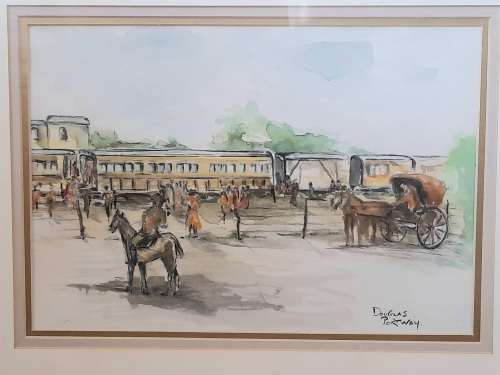Rare!! Douglas Portway `train station` watercolour 290 x 205mm VALUE R4500