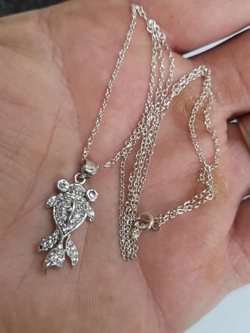 Magnificent sterling silver and cz gold fish pendant with chain 4,2g wow!!