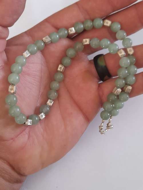 Stunning!! Vintage chinese sterling silver and jade beaded necklace wow!! Wow!!