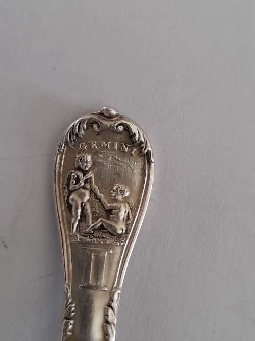 Rare!! 1903 Birmingham silver May month Gemini star sign spoon 12,4g wow!!
