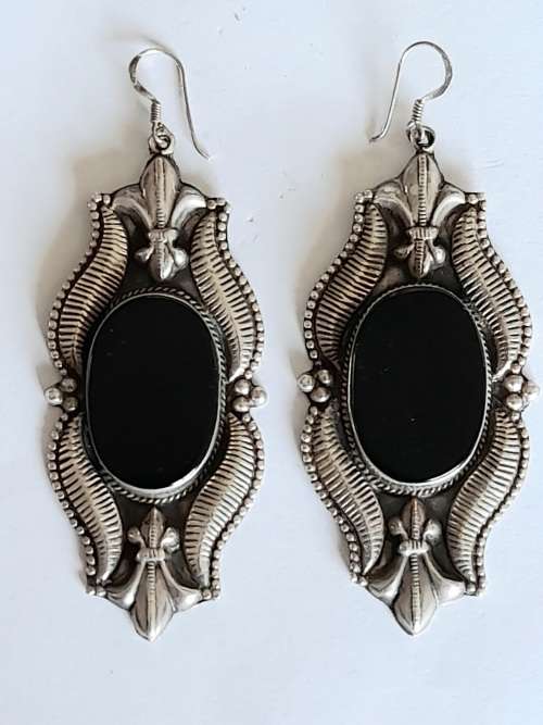 Magnificent extra large vintage sterling silver and onyx earrings 32,2g wow!!!