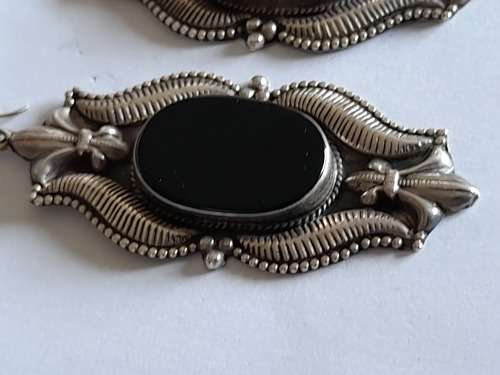 Magnificent extra large vintage sterling silver and onyx earrings 32,2g wow!!!