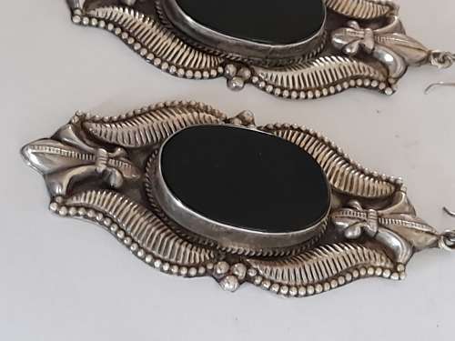 Magnificent extra large vintage sterling silver and onyx earrings 32,2g wow!!!